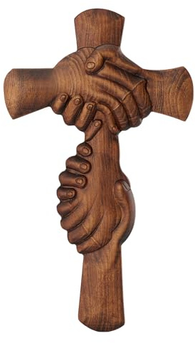 BGCOPPER Wooden Cross for Wall Decor, Handmade Hand in Hand Catholic Cross to Hang on Wall Cross Art (10 Inch)