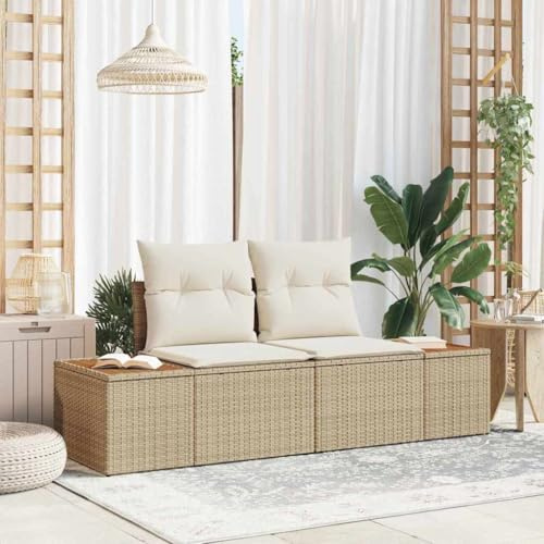 QJBSAVVA Gartensofa Beige 184x62x85 cm Poly-Rattan Outdoor Sofa mit Stahlrahmen Modernes wetterfestes 2-Sitzer Balkon Couch platzsparend für kleine Terrasse Balkon und Garten
