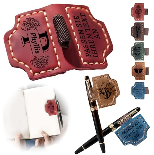 Personalisiertes Lederlesezeichen mit Elastischer Stifthalter, Magnetlesezeichen mit floralen Namensinitialen, für Buchliebhaber, Leser