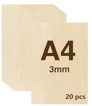 SEPIR Sperrholz A4 (20 Stück) – 3 mm Birkensperrholzplatten für Lasergravur, Basteln & Modellbau, fein geschliffen, Sperrholaplatte A4, Holzplatten zum Basteln, Holzplatt für DIY, Deko