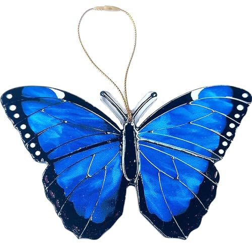 5x3 Buntglas Blauer Schmetterling Ornament, Acryl Sonnenfänger Fensteraufhängung Dekor für Autofensterwand