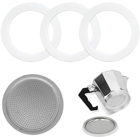 Tweozek 4-Pack Gasket for 6 Cup Espresso Maker Moka Pot Replacement Seal, Coffee Machine Gasket, Replacement Parts Gaskets Seal Ring Includes 3 Gaskets and 1 Filter for Stovetop Espresso Maker