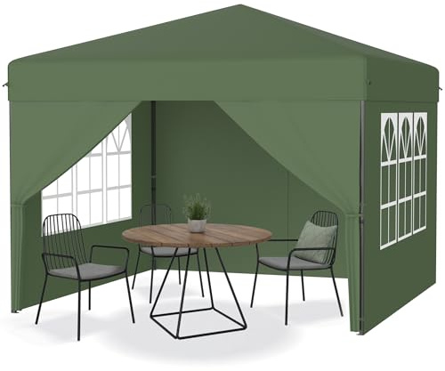 YRHome Pavillon Pliable 3x3m Pop-up, Protection UV, Hivernal, 4 parois latérales, Stable, Hauteur réglable, pour Camping et Cour, Gazebo - Vert