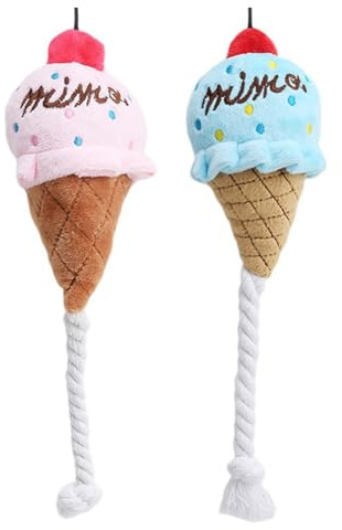 HOMSFOU Lot de 2 Jouets pour Chien Peluche Couineur Forme Glace, Peluche Chiot en Tissu Doux Bleu et Rose, Interactif pour Animaux de Compagnie, pour Jouer et Mâcher