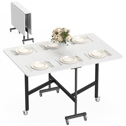 HOMCOM Tavolo da Pranzo Pieghevole per 4-6 Persone, Bianco Effetto Legno