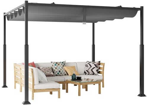 COSTWAY Cenador de Barbacoa 310 x 310 CM, Carpa Barbacoa con Dosel Retráctil, Estructura de Metal, Pergolas de Jardin Terraza Exterior Patio (Gris)