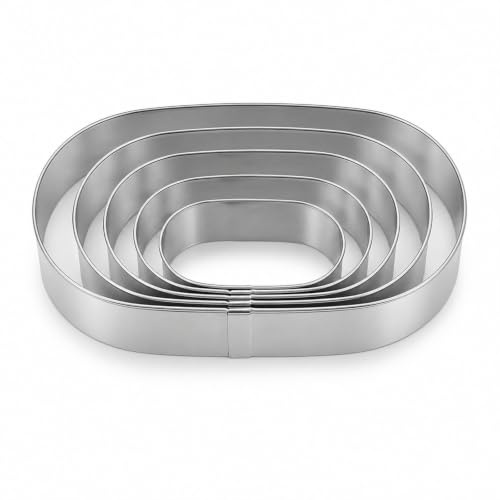 5 Pcs Oval Geometric Shaped Cookie Cutter Set, Stainless Steel Cookie Cutter, Pastry Cutters for Baking, Fondant Cutters Large Biscuit Molds for Pastry Sandwich
