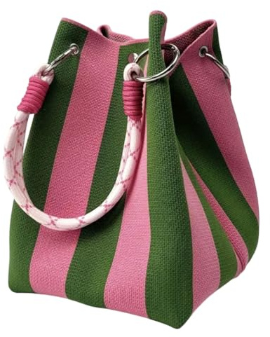DASICHE Sommer Strand Mini Beuteltasche Damen, Gehäkelte Gestreifte Kontrastfarbe Handtasche kleine Gestrickte Gewebte Tasche für Strandurlaub Shopping Reisen