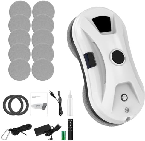 Valisus Smart Window Cleaning Robot, 5600Pa Suction AI Spray Window Cleaner, Dual Rotating Mops, Automatic Glass Robot with Remote Control for Glass, Mirror, Tile Walls, 10 Cloths (White)