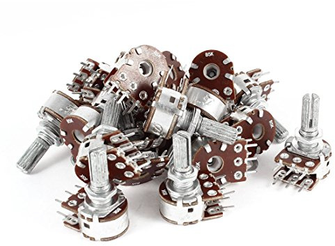 sourcing map 20 pièces 5K Ohm B5K 6 bornes double potentiomètre rotatif conique linéaire