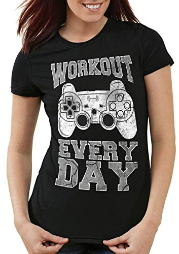 style3 Gamer Workout Damen T-Shirt Play Sport Station Controller ps Game, Farbe:Schwarz, Größe:M