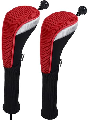Andux Long Neck Golf Hybrid Club Head Covers CTMT-02 2pcs Red | Mesh Breathable material | all the Same Size | Coloured Piping | Pull-On Closure