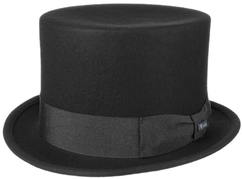 Lipodo Zylinder Filzhut Damen und Herren Wollfilzhut Made in Italy Hochzeitshut mit Ripsband Sommer Winter schwarz M (56-57 cm)