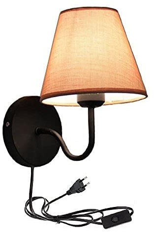 FSLiving Wandleuchte rustikal/Braun & Beige / 1x E27 bis zu 60 Watt 230V /1.8 Meter Kabel mit Fassung,Schalter+Stecker/Metall/Wandleuchte Wohnzimmer Wandlampe innen