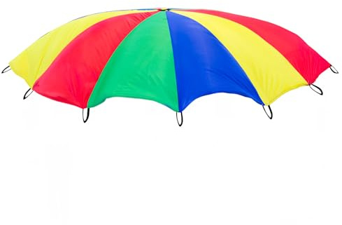 Sport-Thieme Schwungtuch Standard für Kinder, Familie, Sport | Durchmesser 9m | 28 eingenähte Handgriffe | Regenbogen bunt | Für drinnen und draußen