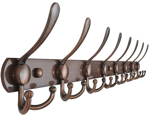 Dseap Garderobenleiste mit 8 haken, schwerlast 74cm Lang garderobenhaken, edelstahl wandgarderobe, kleiderhaken wand, hakenleiste garderobe für mantel hut handtuch handtasche, antikes kupfer