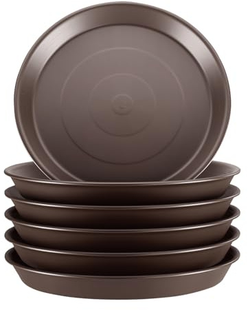 GROWNEER 6 Packungen 27.7 cm Pflanzen-Untersetzer-Abtropfschalen, geeignet für Töpfe mit weniger als 22.9 cm Durchmesser, runde Kunststoff-Blumentopf-Untersetzer, Garten, Braun
