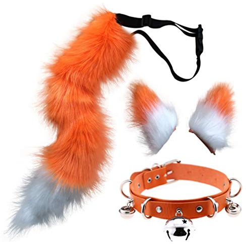 STAR FIRE Halloween Party Cosplay Fuchs Schwanz Ohren Persönlichkeit Glockenhals Kragen Kostüm Party Cosplay Set verstellbaren Fuchs Schwanz (50-018/Schwanzlänge 50cm)