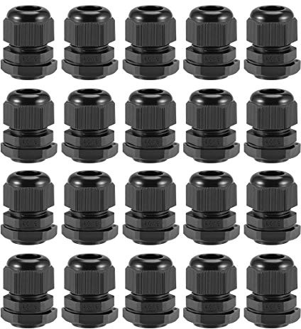 sourcing map PG16 Cable Gland 10mm-13mm Wire Hole Waterproof Nylon Joint Adjustable Locknut with Washer Black 20pcs