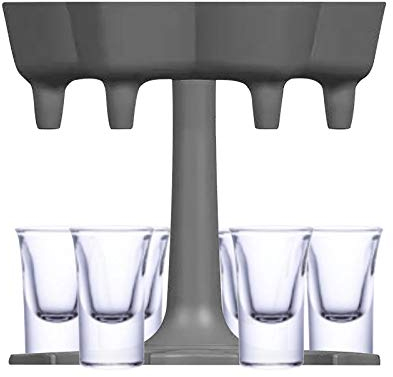 Schnapsglasspender und Halter, Schnapsglas und Tablett, Spender zum Befüllen von Flüssigkeiten, Cocktail-Shots Spender, Bar-Schnapsspender, Carrier Caddy Liquor Dispenser ( E(Mit 6 Tassen),1Grau )