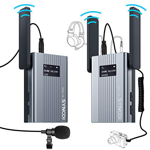 SYNCO TS Mini Sistema de UHF-Micrófono-Inalámbrico-Solapa-DSLR, 60 Canales Compatible para Cámara Reflex, Videocámara y Móvil, 150m Rango de Transmisión