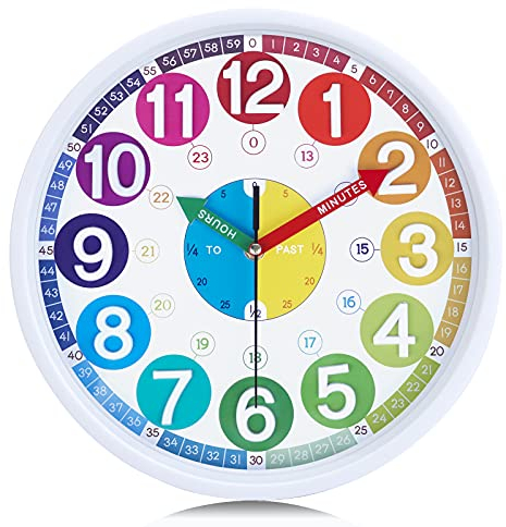 Lafocuse Kinder Wanduhr 3D Ziffern Lautlos, Bunt 30cm Lernuhr ohne Tickgeräusche, Modern Kinderuhr für Jungen Mädchen Kinderzimmer Schlafzimmer Schule