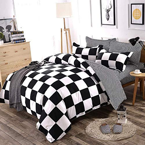 Sedefen Housse de Couette 220x240cm à Carreaux + 2 x Taies d'oreiller 65x65cm - Noir et Blanc Géométrique Réversible Parure de lit 2 Personne Adulte avec Fermeture Éclair