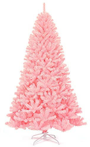 COSTWAY Árbol de Navidad Artificial de 180cm/225 cm Rosa Árbol de Navidad con Soporte de Metal y 1036 Puntas de PVC Navidad Decoración para Hogar Oficina Tienda Hotel (225 cm)