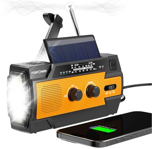 FosPower NOAA Emergency Weather Radio A3 14800mWh Portable Power Bank, AM/FM, USB/Solar/Hand Crank Charging, SOS Alarm & Flashlight for Indoor/Outdoor Emergency - Orange