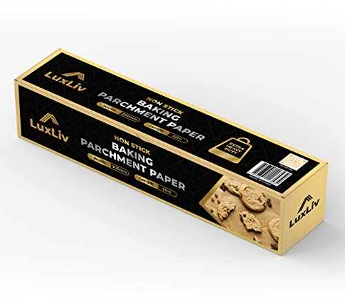 LuxLiv Rotolo di carta da forno di alta qualità, 30 cm di larghezza e 50 m di lunghezza, antiaderente, resistente al grasso, marrone non sbiancato, extra spesso