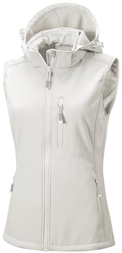 33,000ft Gilet leggero softshell da donna con cappuccio, giacca senza maniche, impermeabile, antivento, in pile, con tasche con zip