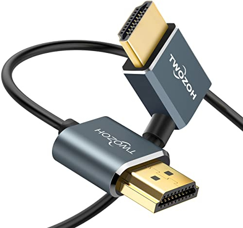 Twozoh Fin Câble HDMI vers HDMI Coudé 90° Degré 1M, Flexible et Slim Droit Angle Cordon HDMI 2.0 Supporte 3D 4K@60Hz