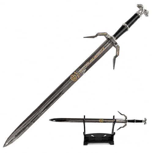Swords and more The Witcher Schwert - Geralt Riv Silber, Brieföffner mit Miniaturständer 21 cm, Geschenk für Fans, Spieler und Sammler