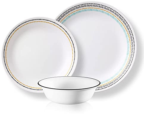 Corelle Vitrelle Glass Dinnerware Set, Chip & Crack Resistant Triple Layer Glass, 4-PC Dinner Plates, Paloma
