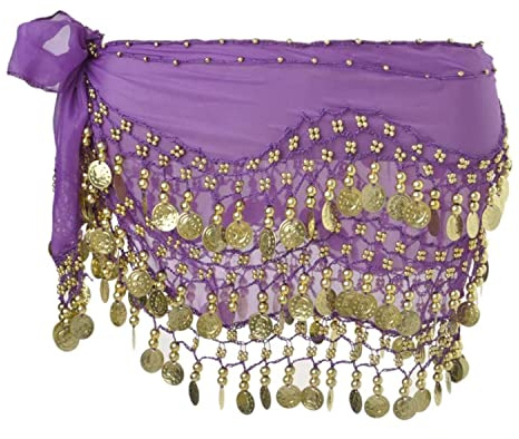 Écharpe de hanche de danse du ventre, écharpes de hanche de jupe de danse du ventre avec 128 pièces d'or pendantes pour le costume de performance classe de yoga de danse du ventre