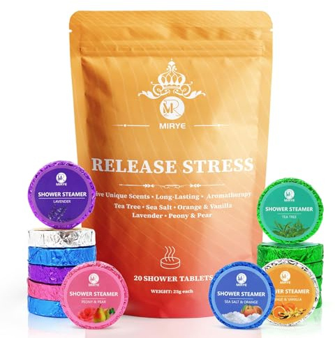 MR MIRYE Shower Steamers Aromatherapy, Valentine's Day Gifts for Women and Men, 20-Pack Organic Shower Bombs with Essential Oil, Tea Tree, Orange & Vanilla, Sea Salt, Lavender, Peony & Pear