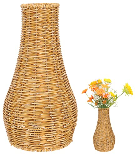 OUNONA Rattan Vase Hoch Weidenvase geflochtene Getrocknete Blumen Blumen Deko Tisch Vintage Pflanzen Blumenarrangement für Wohnzimmer Tisch Deko L