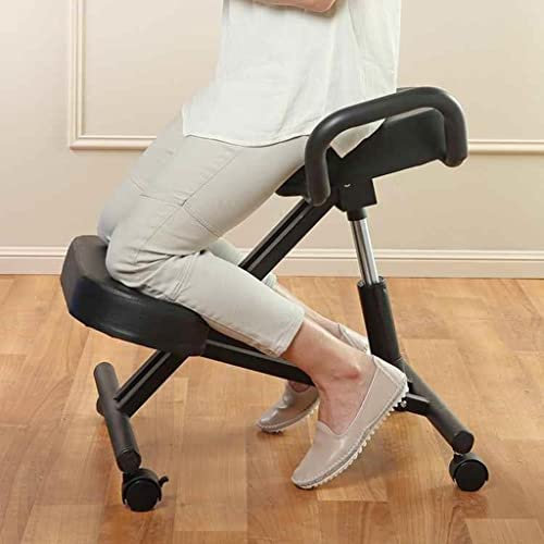 WAEYZ Ergonomisches Sitzen, Kniestuhl, Winkelverstellbarer Hocker, für Heim und Büro, Verbessert Ihre Haltung, Dicke Bequeme Kissen, Feststellbare Räder (Color : Black)