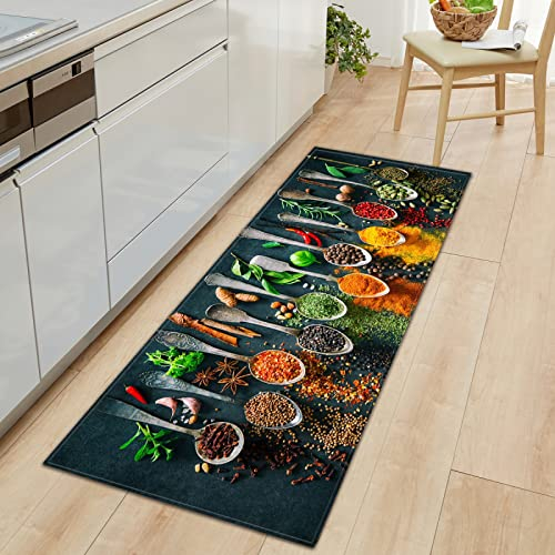 TFLABS Küchenläufer Gewürze & Tischkultur Teppich Läufer Wasserdicht rutschfest, Teppich Läufer Küchenmatte für Küche Flur Wohnzimmer Schlafzimmer Badezimmer 50 x 160cm