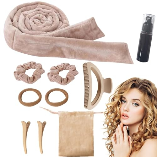 Bigodino Lungo Per Boccoli, Bigodini Per Capelli Lunghi, Boccoli Capelli Senza Calore Bigodino Fascia Morbidi per Capelli Curler Per Capelli Medi Lunghi Dormire Heatless Curler (cachi)