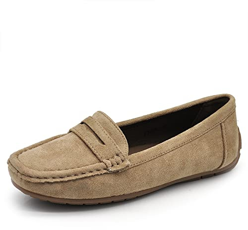 if Zapatos de moda mocasines sin cordones para mujer con diamantes de imitación Pietri Suede 7137, 245 caqui, 6 US
