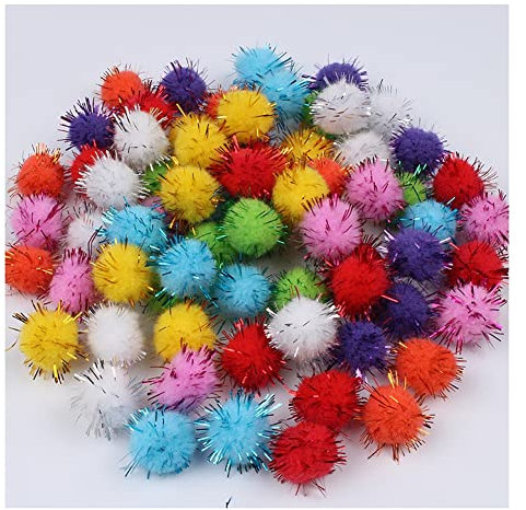 Yurosiay 100 Stück 1.5 cm Glitzer Pompons Basteln Bunt Kinder Pompons Bälle Pompons zum Basteln DIY Bommeln Basteln Flauschige Pompoms Kein Pompons für Lustige DIY Kreativen Handwerk 2#