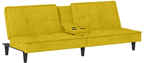 vidaXL Sofá Cama con portavasos Terciopelo Amarillo