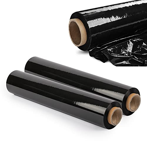 KADAX Svart stretchfilm, 300 x 50 cm, plastfolie, 3 kg flyttfilm, pallfolie för möbler, lager, transport, resistent omlottfilm, förpackningsfolie (set om 2)
