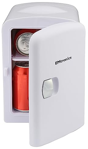 EMtronics EMMF4LWH Compact Mini Cooler Fridge 4 Litre, 6 Can Portable AC+DC Power For Bedrooms, Cars, Offices; Skincare, Makeup, Cosmetics, Food (White)