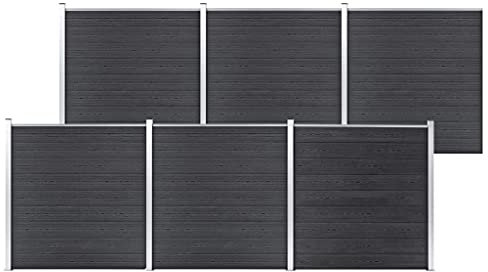 Homgoday WPC Fence Panel 1045 x 186 cm Grey, Outdoor Fence Gate Garden Gate, Pedestrian Fence Door Barrier for Yard Garden Gate