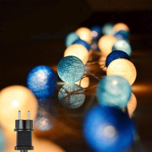 3.3M lichterkette Innen, 20 LEDs Lichterketten Kinderzimmer Lampions, Kugeln Lichterkette schlafzimmer mit Stecker Cotton Ball für Weihnachten Party Garten Terrasse (Blau, Batteries)