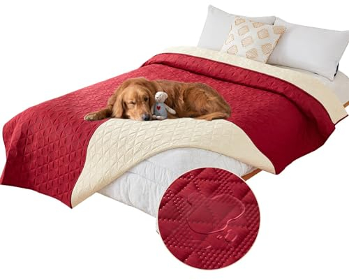 SHUOJIA wasserdichte Hundedecke für Couch,Haustier-Couchschutz, große Haustierdecken für Hunde und Katzen,rutschfeste Bettsofa-Möbelschutzmatte (82x120,Red)