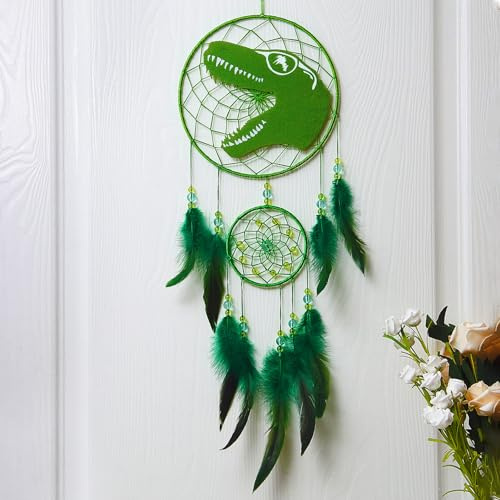 MHJY Traumfänger Kinder, Dinosaurier Dreamcatcher mit Feder Gross Handgefertigte Traumfänger für Jungen Mädchen Teenager Deko Zimmer Schlafzimmer Kinderzimmer Dekoration