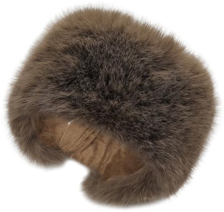 ZLYC Faux Fur Headband Earmuffs for Women Winter Fluffy Ear Warmer Stretch Cold Weather Headbands(Solid Khaki)
